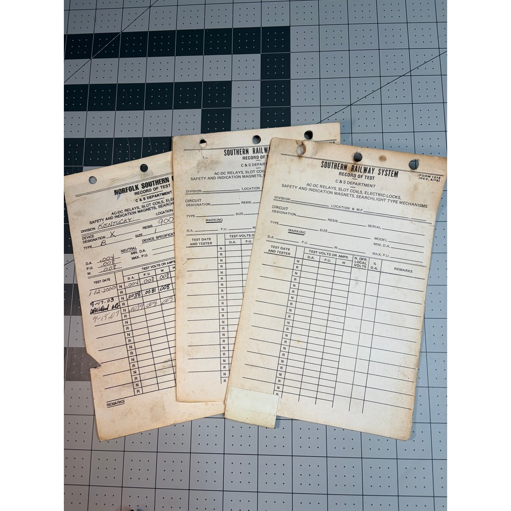 Vintage Norfolk Southern & Southern Railway Record of Test Forms Ephemera Train